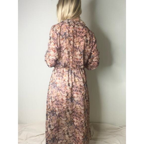 MANGO Sheer Chiffon Long Sleeve Floral Maxi Dress US XSMALL - Picture 6 of 16